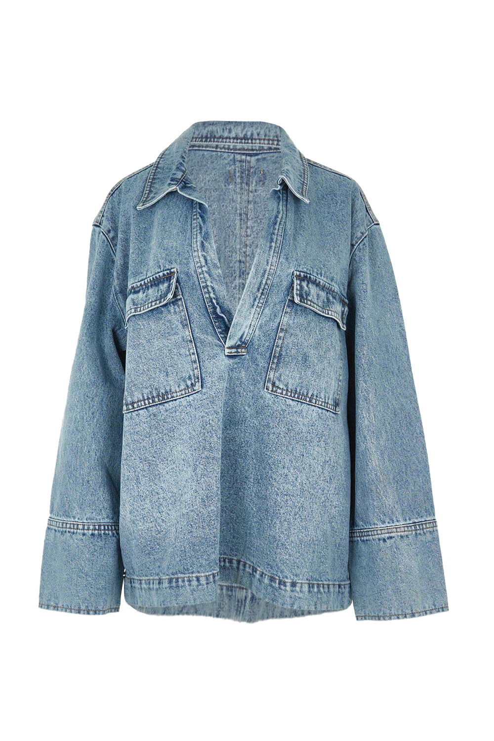 Product shot of the Jordon Top in colour Acidwash (Blue), from the front
