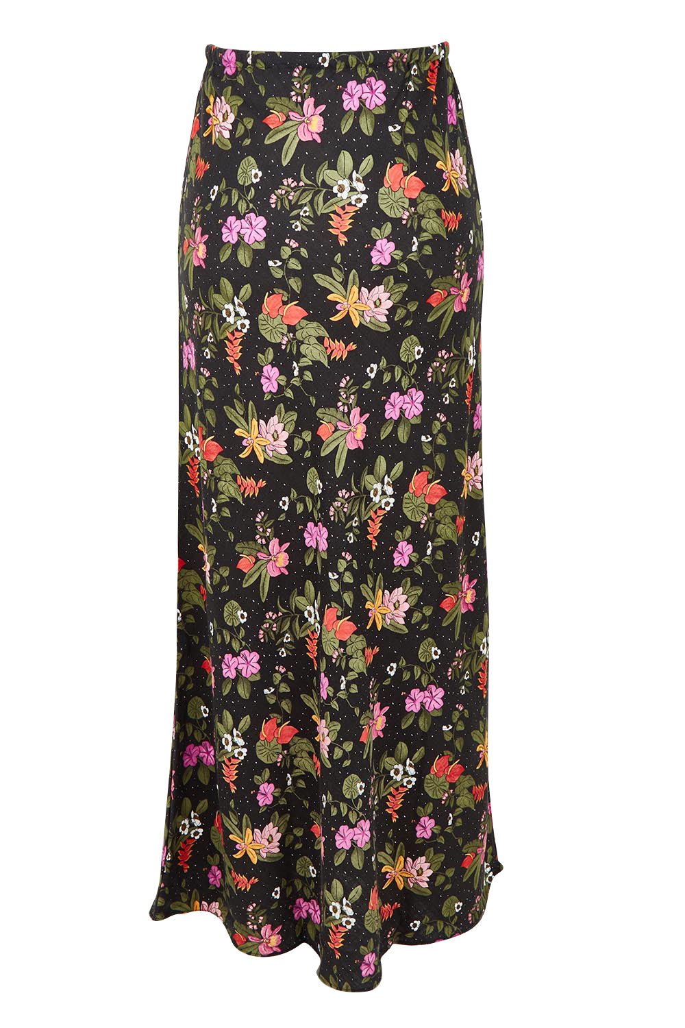 Product shot of the Beckett Bias Skirt in colour Night (Black), from the back