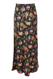 Product shot of the Beckett Bias Skirt in colour Night (Black), from the back