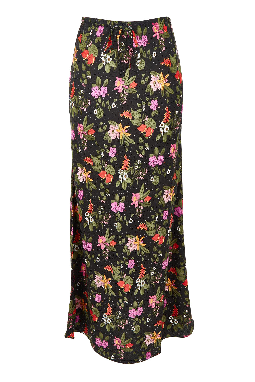 Product shot of the Beckett Bias Skirt in colour Night (Black), from the front