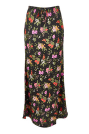 Product shot of the Beckett Bias Skirt in colour Night (Black), from the front