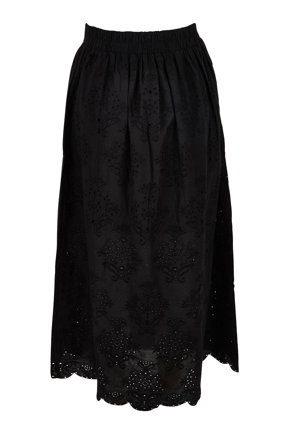 Product shot of the Ani  Cotton Full Skirt in colour Black (Black), from the back