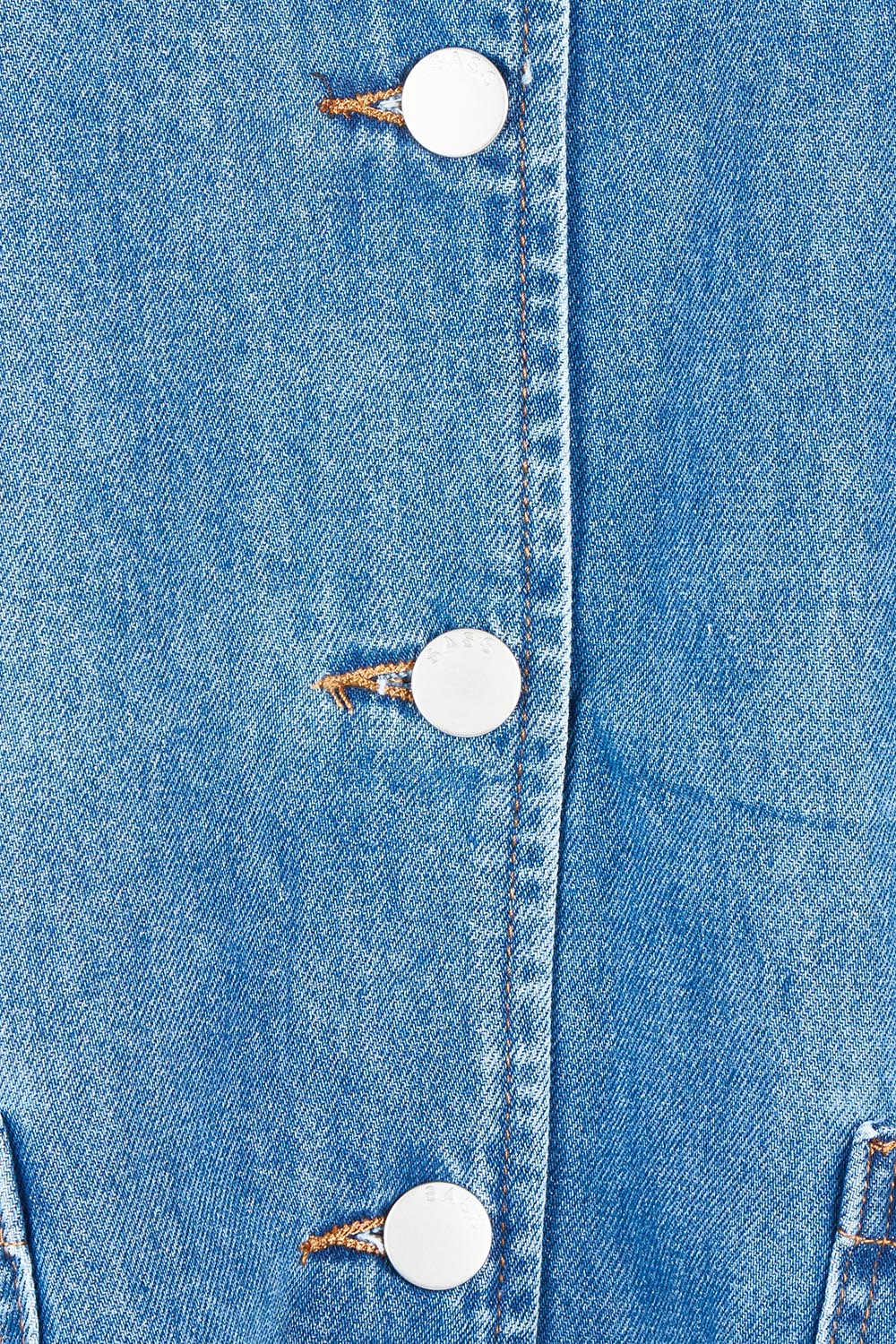 Product shot of the Sabine Denim Vest Dress in colour Midblue (Blue), detail