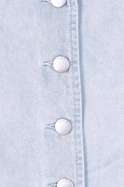 Product shot of the Sabine Denim Vest in colour Bleach (Blue), detail