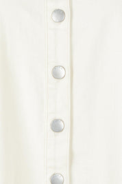 Product shot of the Vale Scalloped Denim Dress in colour Parchment (White), detail