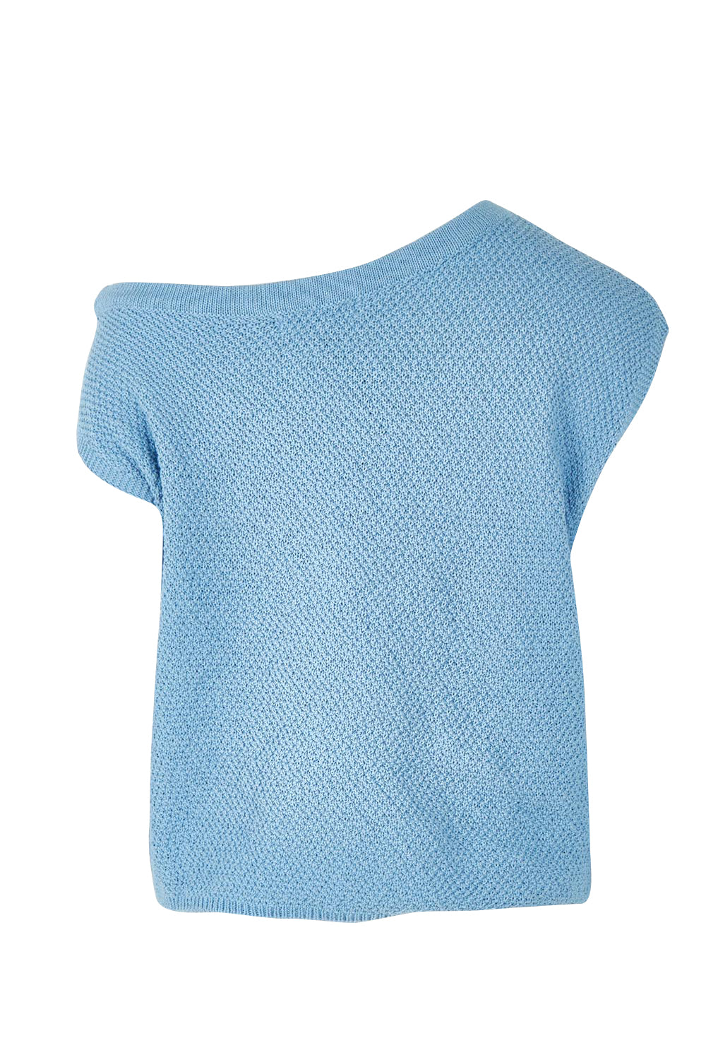 Product shot of the Jaci Cotton Blend Knit Top in colour Blue (Blue), from the back