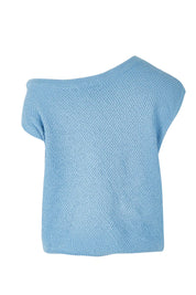 Product shot of the Jaci Cotton Blend Knit Top in colour Blue (Blue), from the back