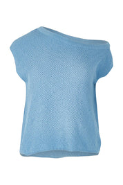 Product shot of the Jaci Cotton Blend Knit Top in colour Blue (Blue), from the front