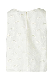 Product shot of the Zimmy Broderie Cotton Tank in colour Cream (White), from the back