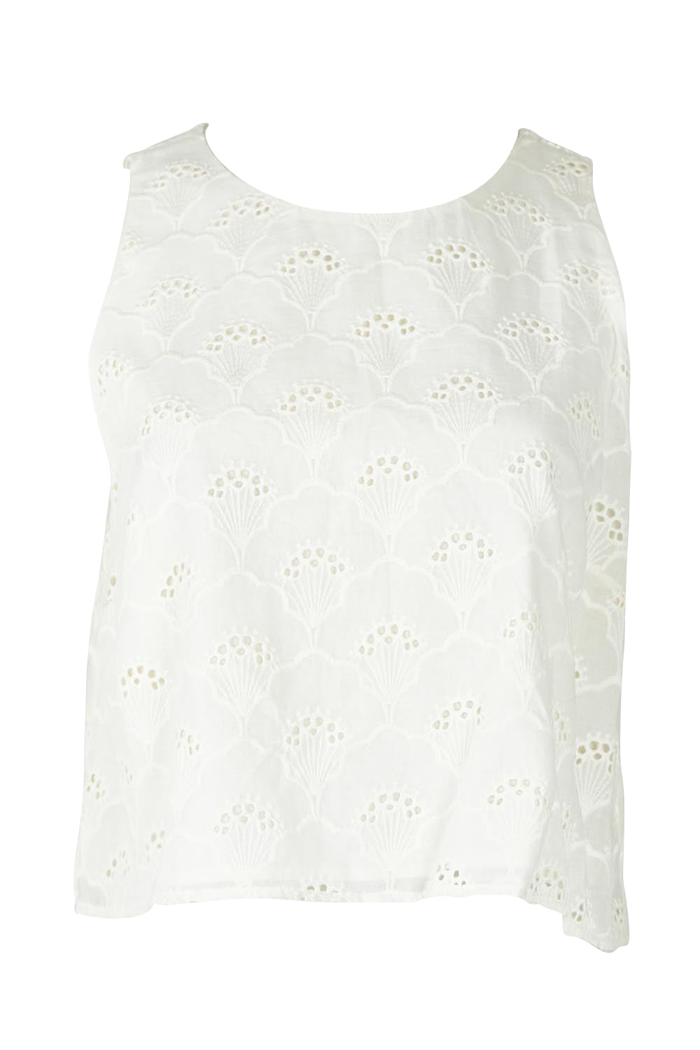 Product shot of the Zimmy Broderie Cotton Tank in colour Cream (White), from the front