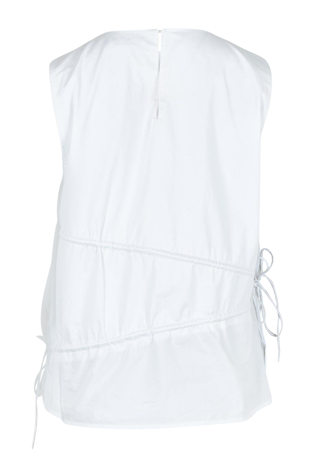 Product shot of the Elin Gathered Tie Top in colour White (White), from the back