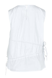 Product shot of the Elin Gathered Tie Top in colour White (White), from the back