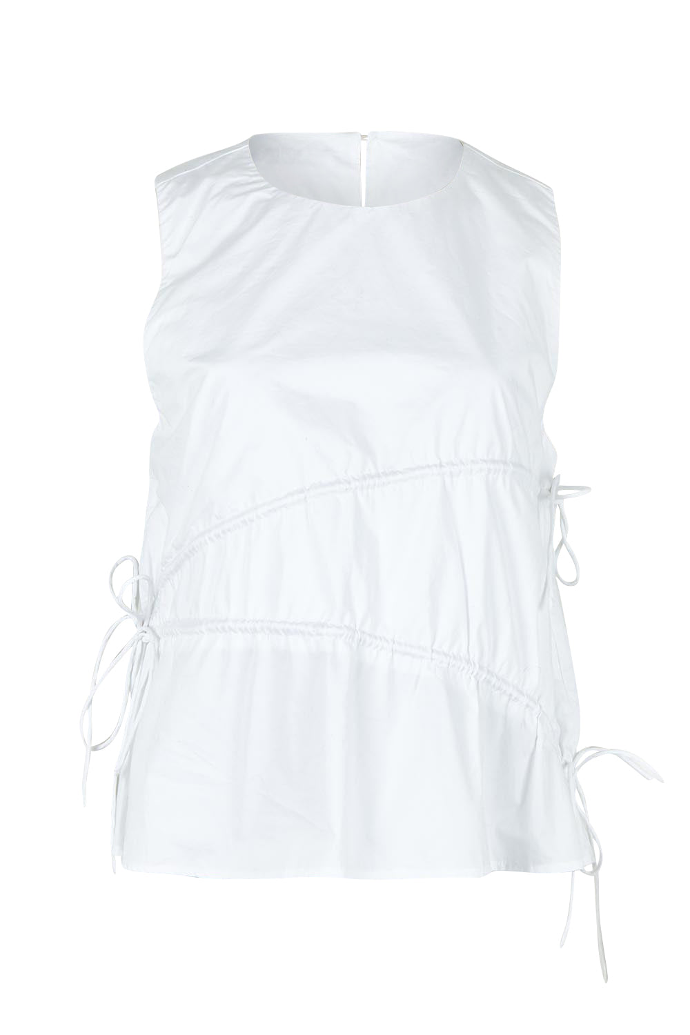 Product shot of the Elin Gathered Tie Top in colour White (White), from the front