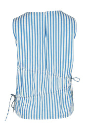 Product shot of the Aziza Gathered Tie Top in colour Bluewhite (Blue), from the back