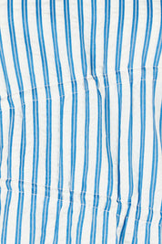 Product shot of the Aziza Gathered Tie Top in colour Bluewhite (Blue), detail