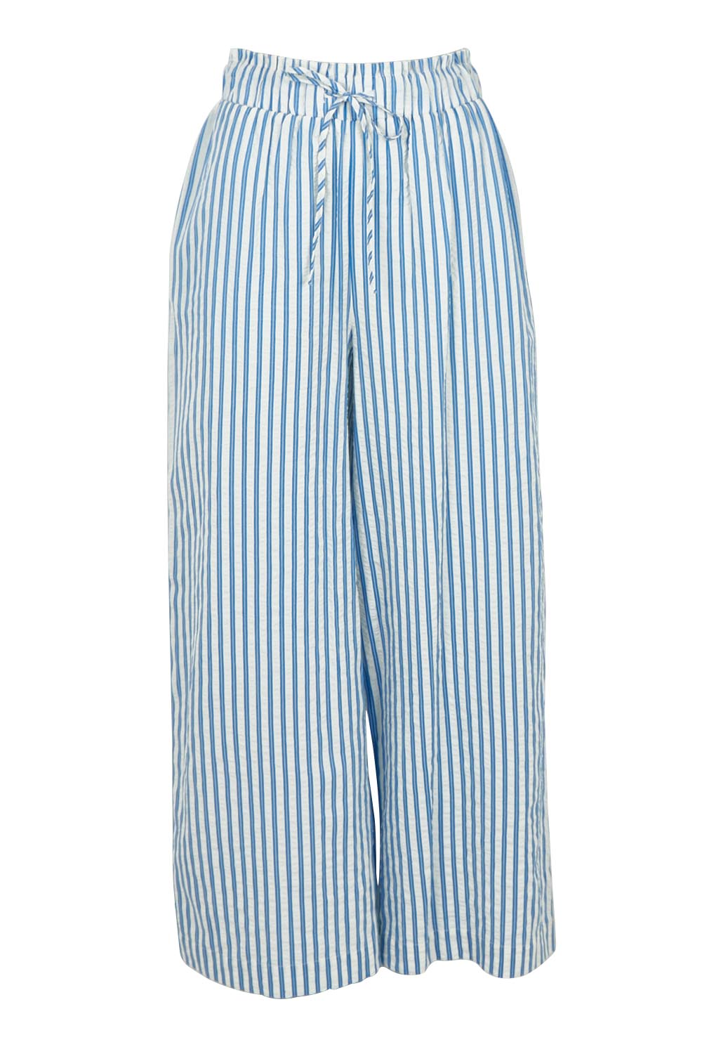Product shot of the Aziza Pant in colour Bluewhite (Blue), from the front