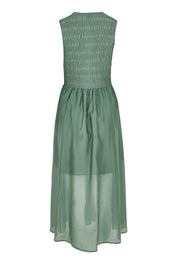 Product shot of the Saga Tank Dress in colour Sageolive (Green), from the back