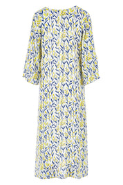 Product shot of the Manstrale Midi Dress in colour Petals (White), from the back