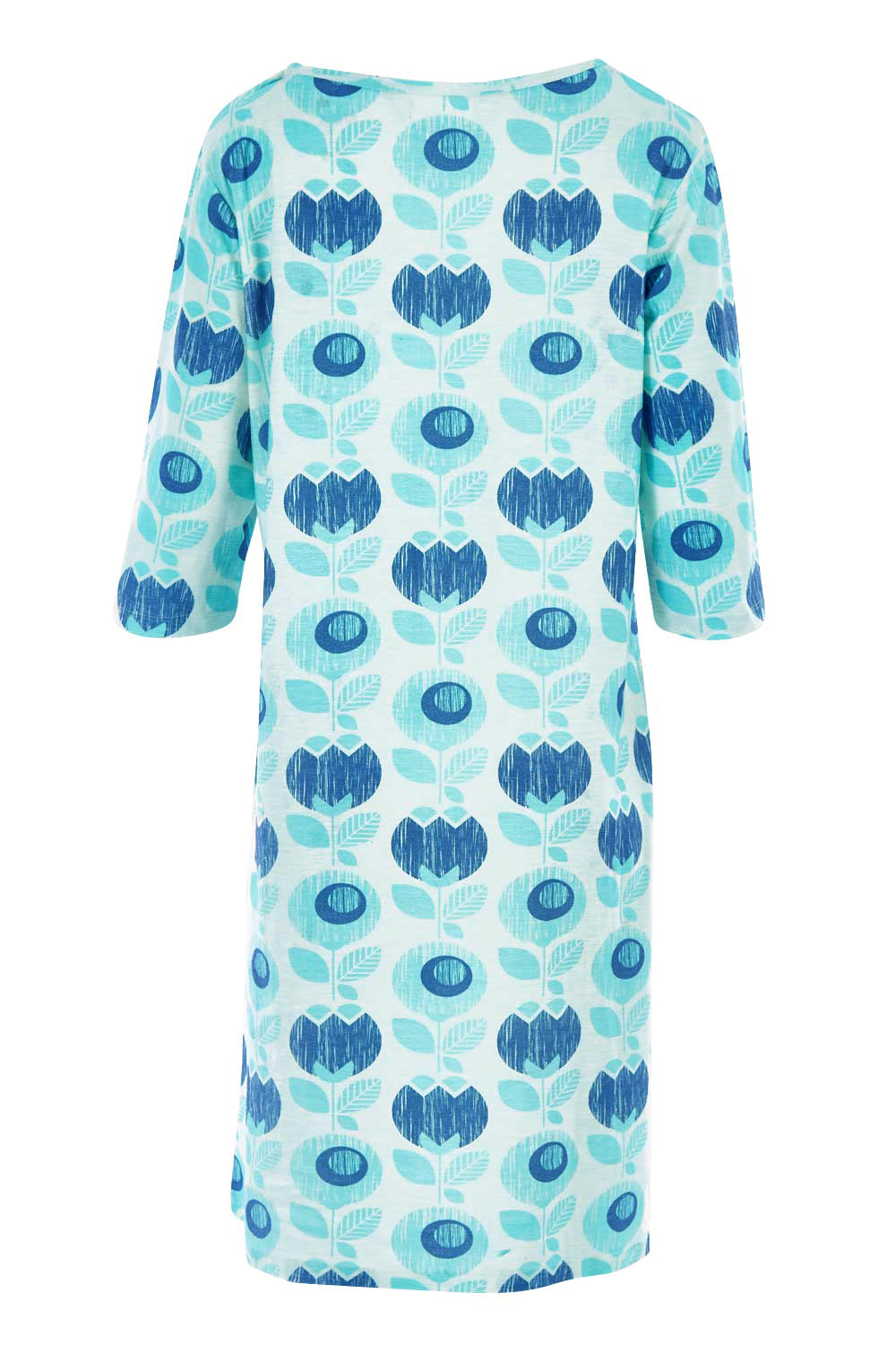 Product shot of the Vacker Dress in colour BlueFlower (Blue), from the back