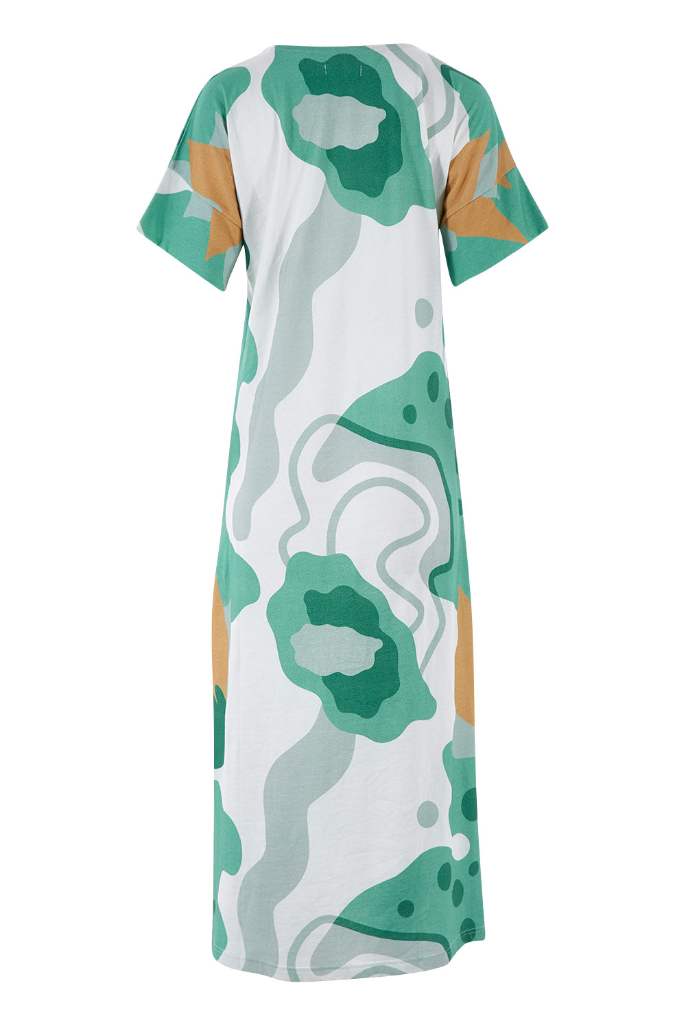 Product shot of the Helg Tee Dress in colour Lagoon (Blue), from the back