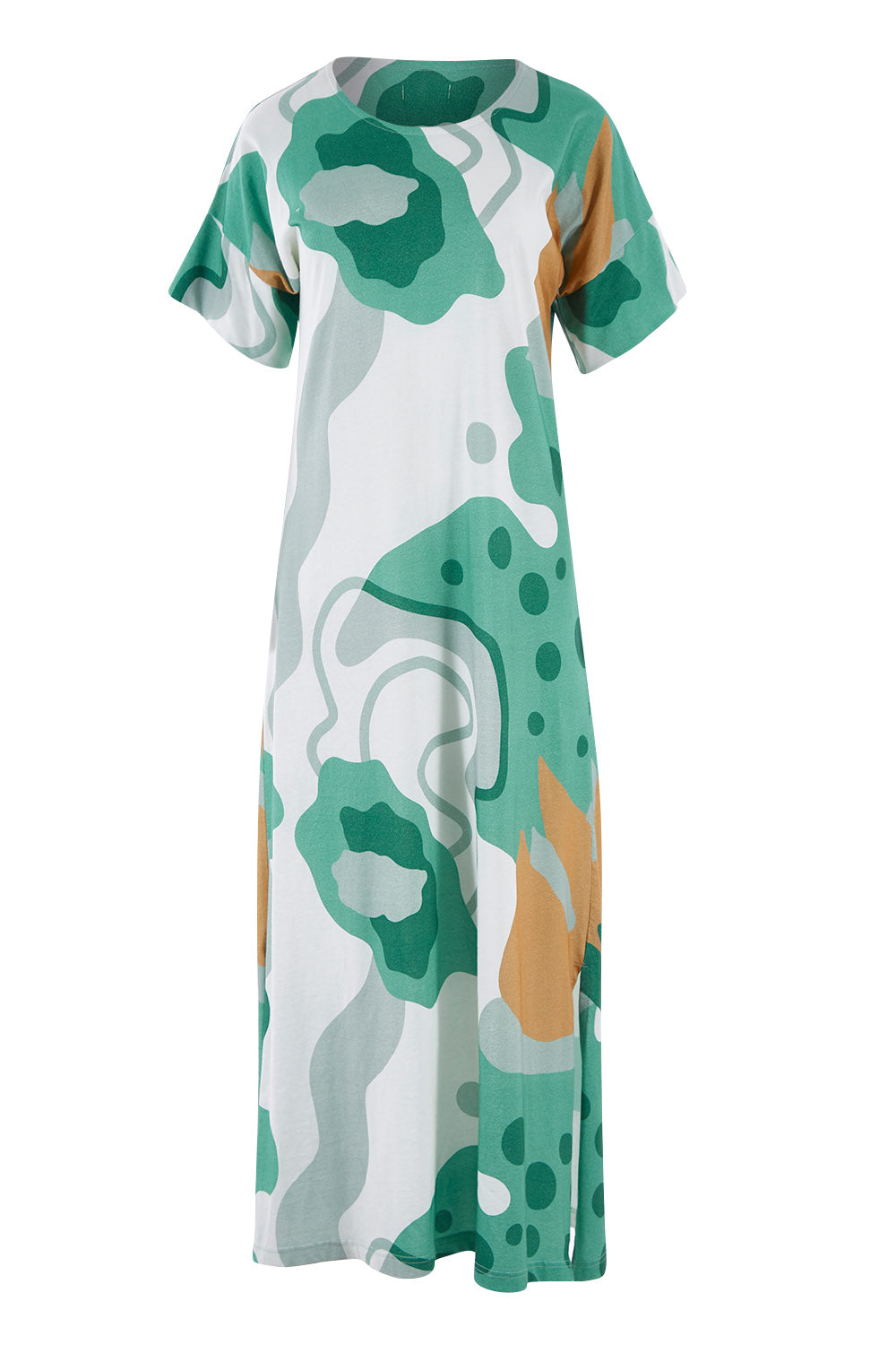 Product shot of the Helg Tee Dress in colour Lagoon (Blue), from the front
