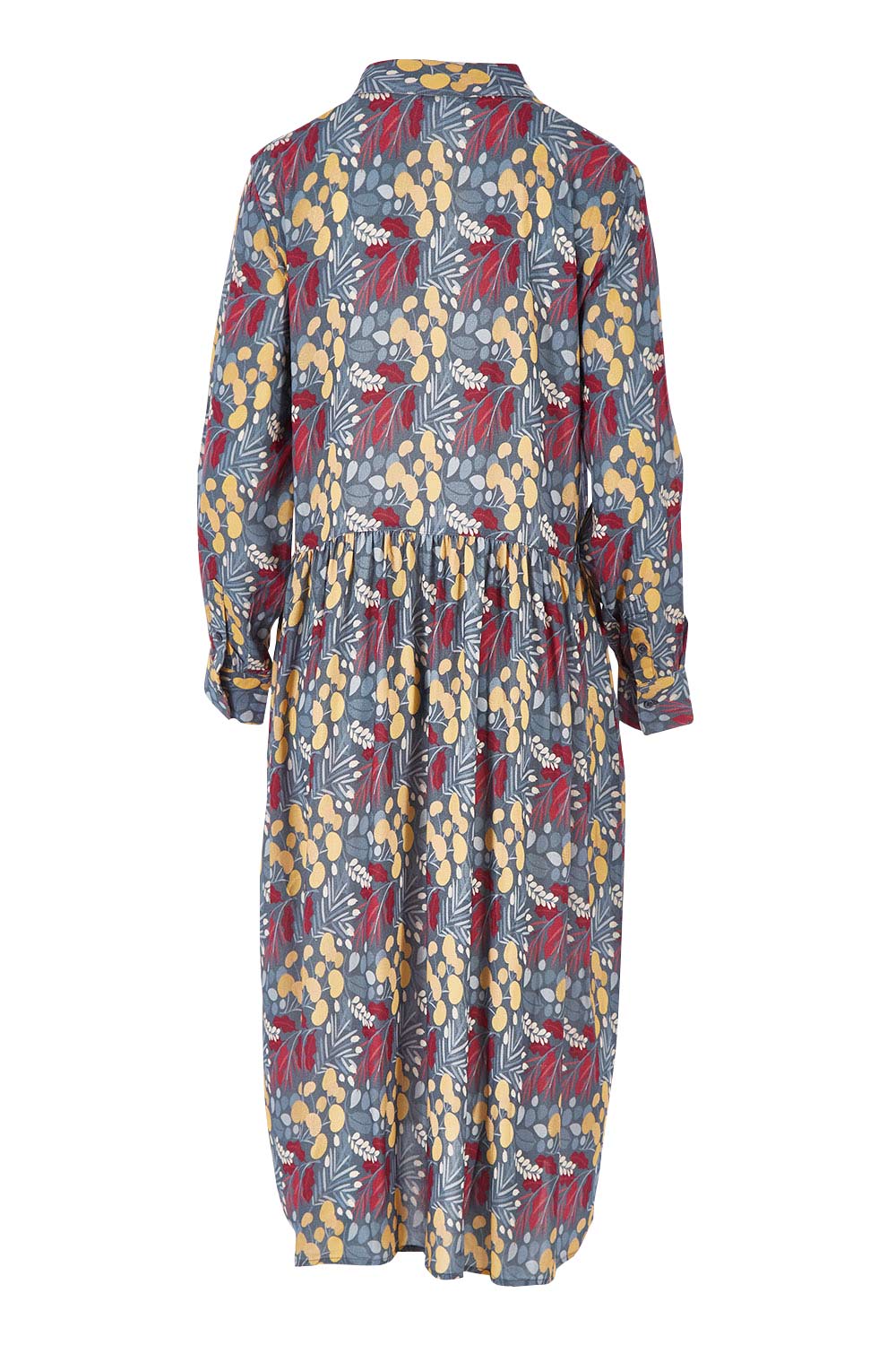 Product shot of the Lekfull Shirt Dress in colour Forage (Blue), from the back