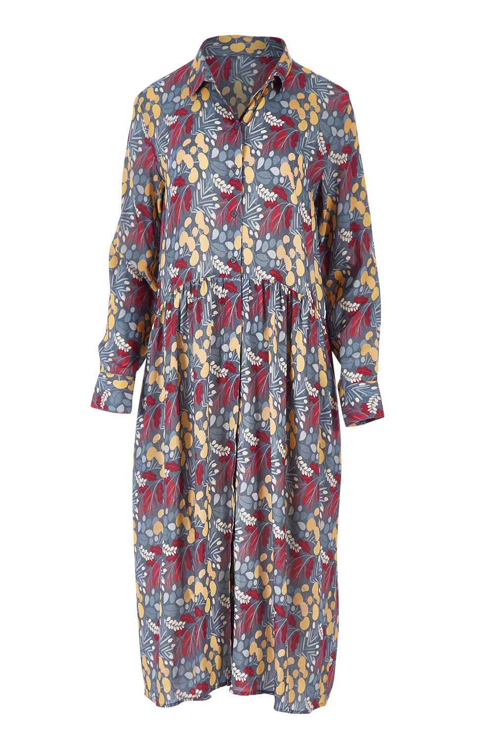 Product shot of the Lekfull Shirt Dress in colour Forage (Blue), from the front