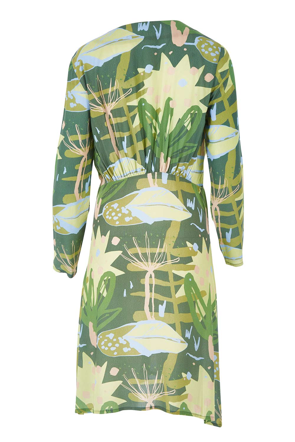 Product shot of the Bojd Button Dress in colour Jungle (Green), from the back