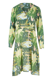 Product shot of the Bojd Button Dress in colour Jungle (Green), from the front