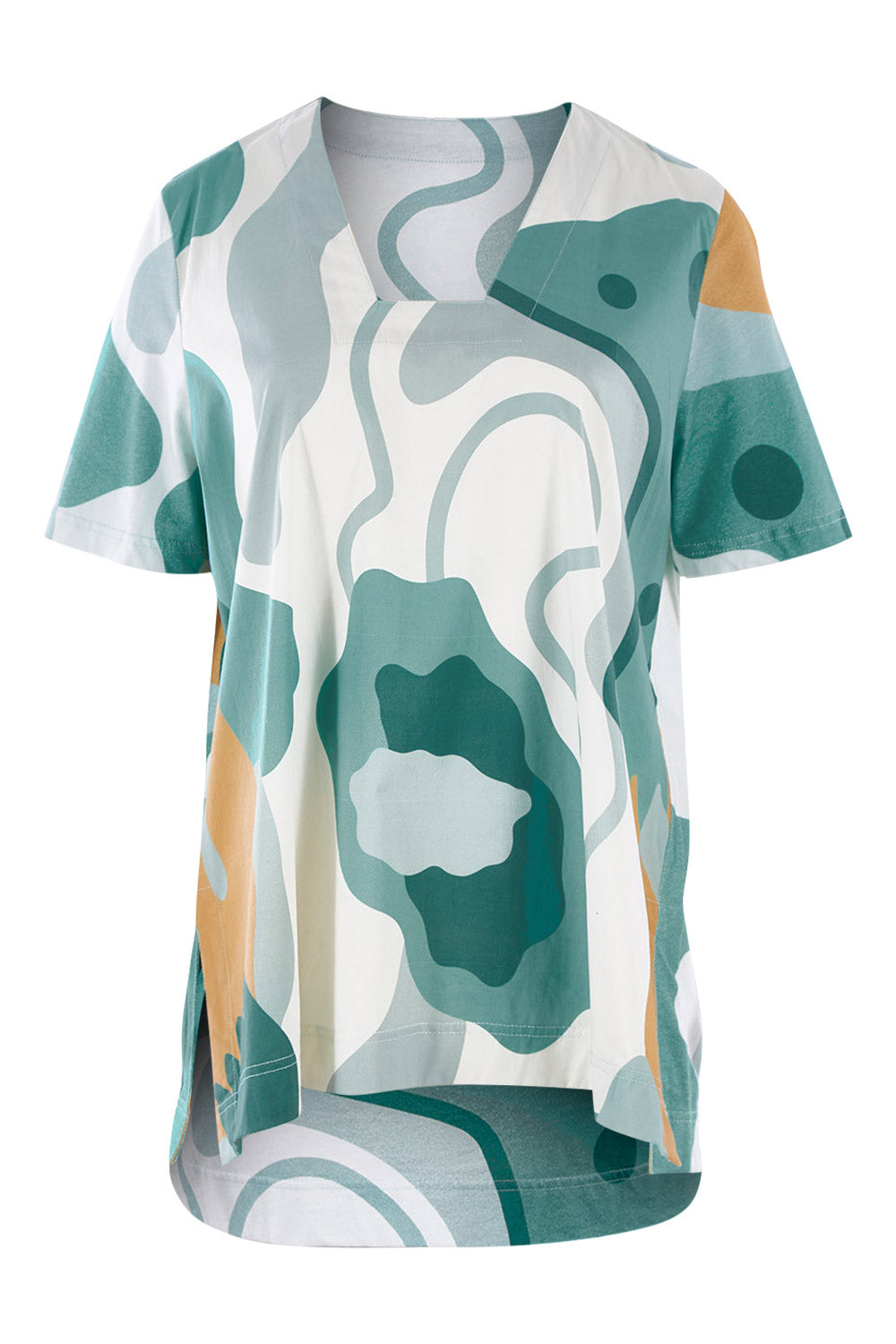 Product shot of the Avslappnad Top in colour Lagoon (Blue), from the front