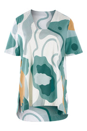 Product shot of the Avslappnad Top in colour Lagoon (Blue), from the front