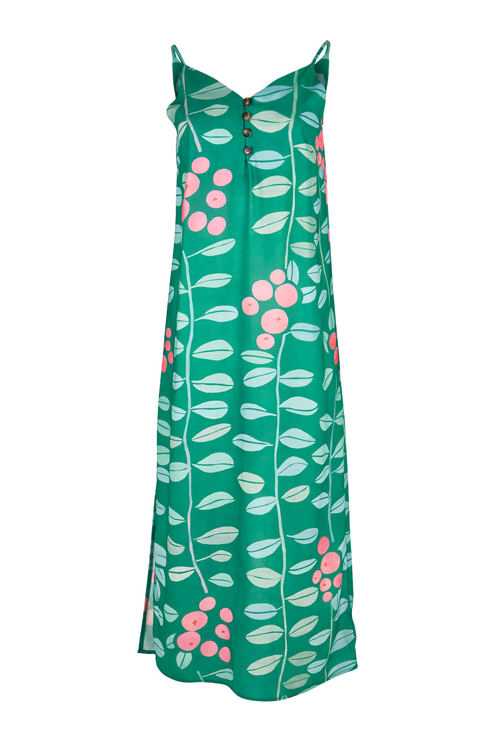 Product shot of the Flytande Maxi Dress in colour Grejuniper (Green), from the front