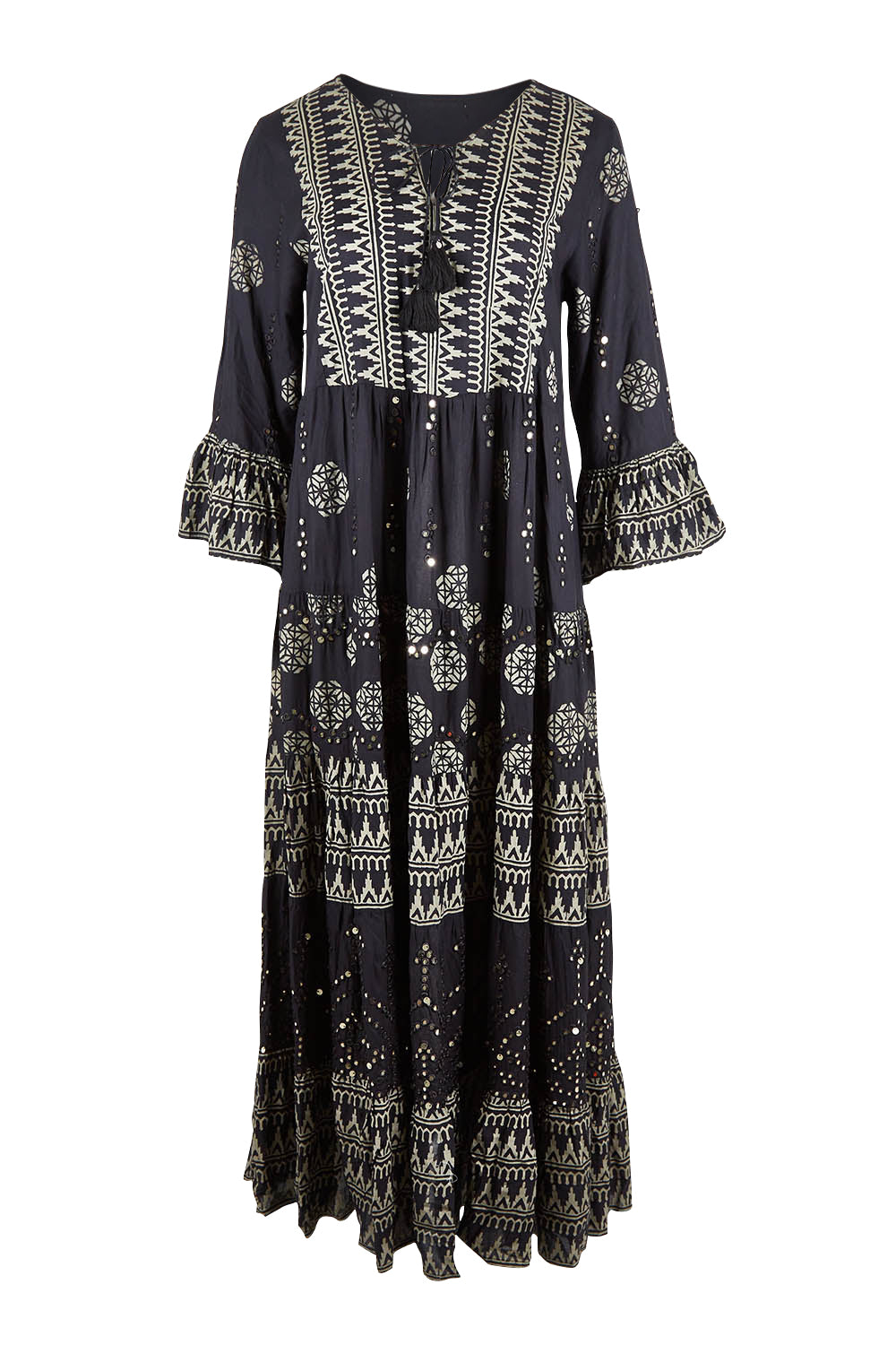 Product shot of the Palm Beach Maxi Dress in colour Black (Black), from the front