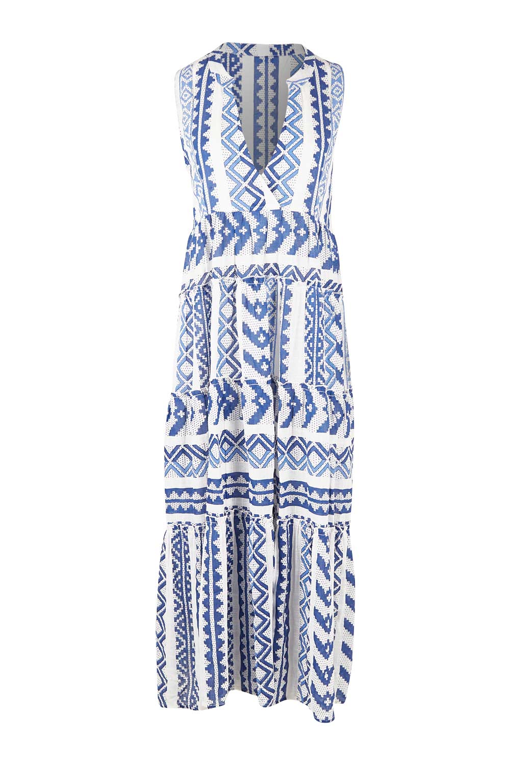 Product shot of the Mollymook Cotton Maxi Dress in colour Blue (Blue), from the front