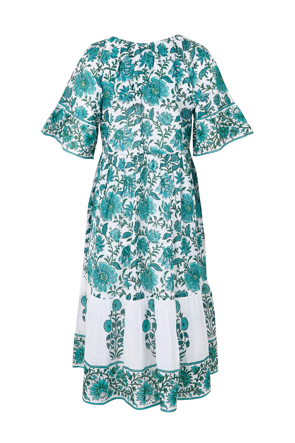 Product shot of the Cocora Valley Cotton Dress – Greenaqua in colour Greenaqua, from the back