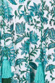 Product shot of the Cocora Valley Cotton Dress – Greenaqua in colour Greenaqua, showing detail