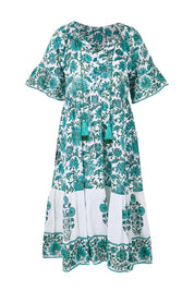 Product shot of the Cocora Valley Cotton Dress – Greenaqua in colour Greenaqua, from the front