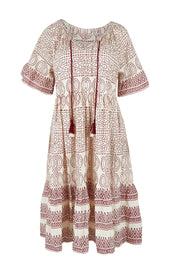Product shot of the Cocora Valley Cotton Dress in colour Rustcream, from the front