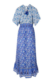 Product shot of the Pacific Beach Long Dress – Blue in colour Blue, from the back