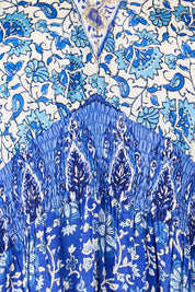 Product shot of the Pacific Beach Long Dress – Blue in colour Blue, showing detail