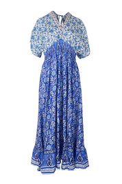 Product shot of the Pacific Beach Long Dress – Blue in colour Blue, from the front