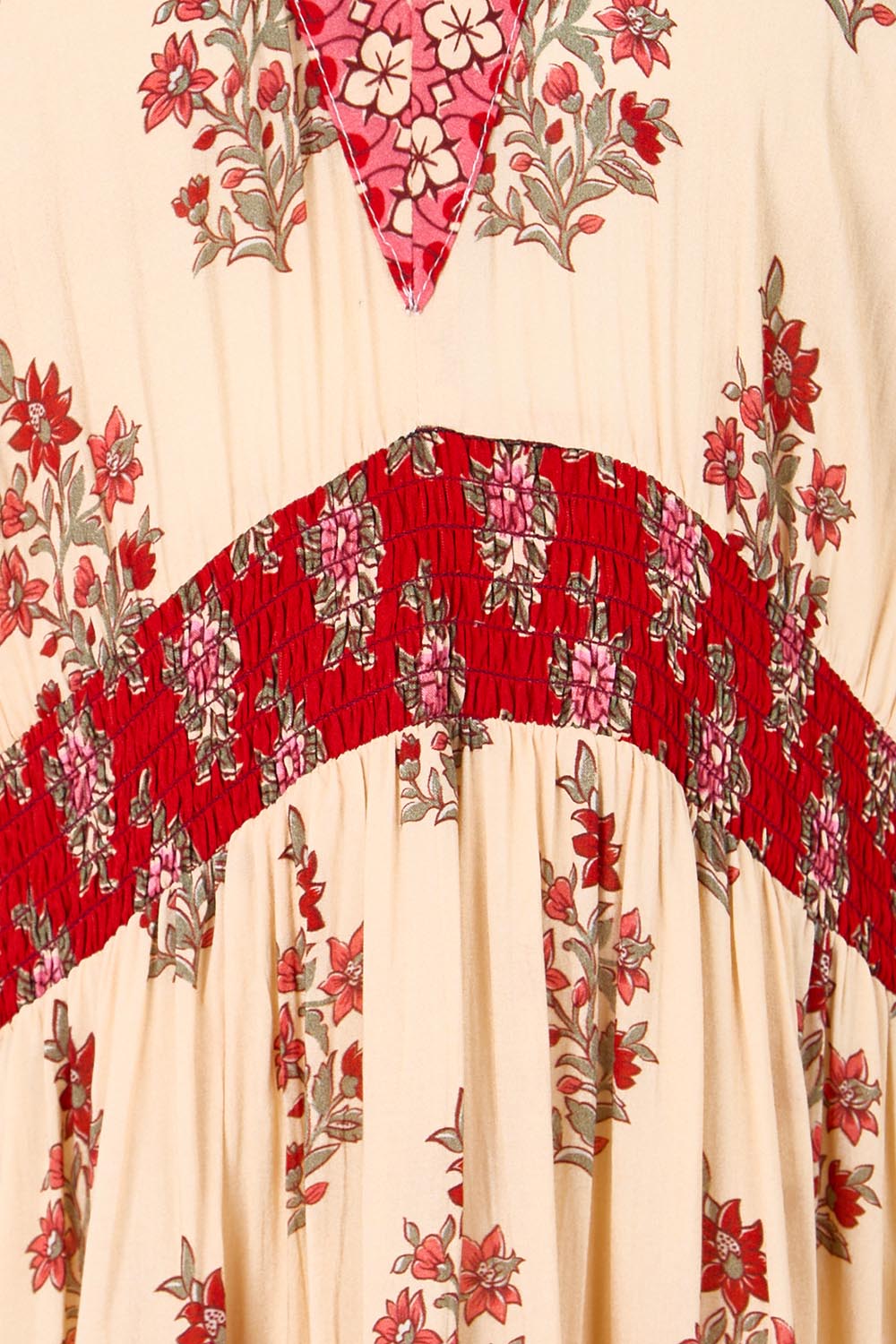 Product shot of the Pacific Beach Long Dress – Redcream in colour Redcream, showing detail