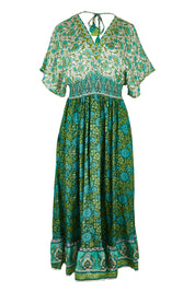 Product shot of the Pacific Beach Long Dress in colour Whitegreen (Green), from the front