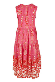 Product shot of the Jim Jim Falls Cotton Dress in colour Pinkorange (Pink), from the back