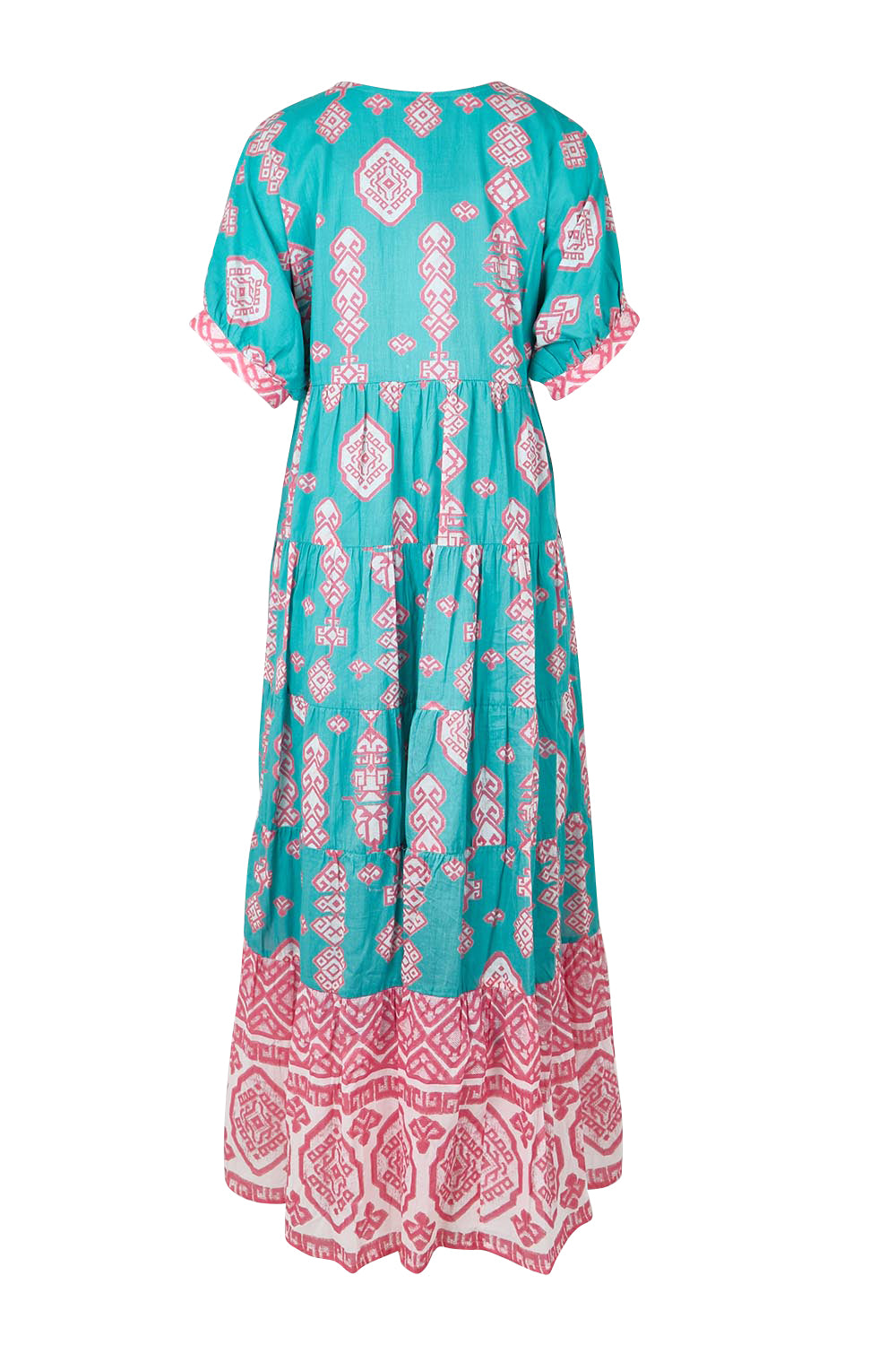 Product shot of the Jim Jim Falls Cotton Long Dress – Bluepink in colour Bluepink, from the back