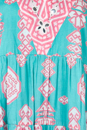 Product shot of the Jim Jim Falls Cotton Long Dress – Bluepink in colour Bluepink, showing detail