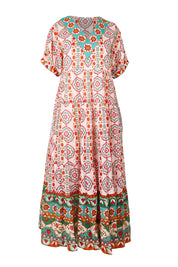 Product shot of the Jim Jim Falls Cotton Long Dress – Mosaic in colour Mosaic, from the front