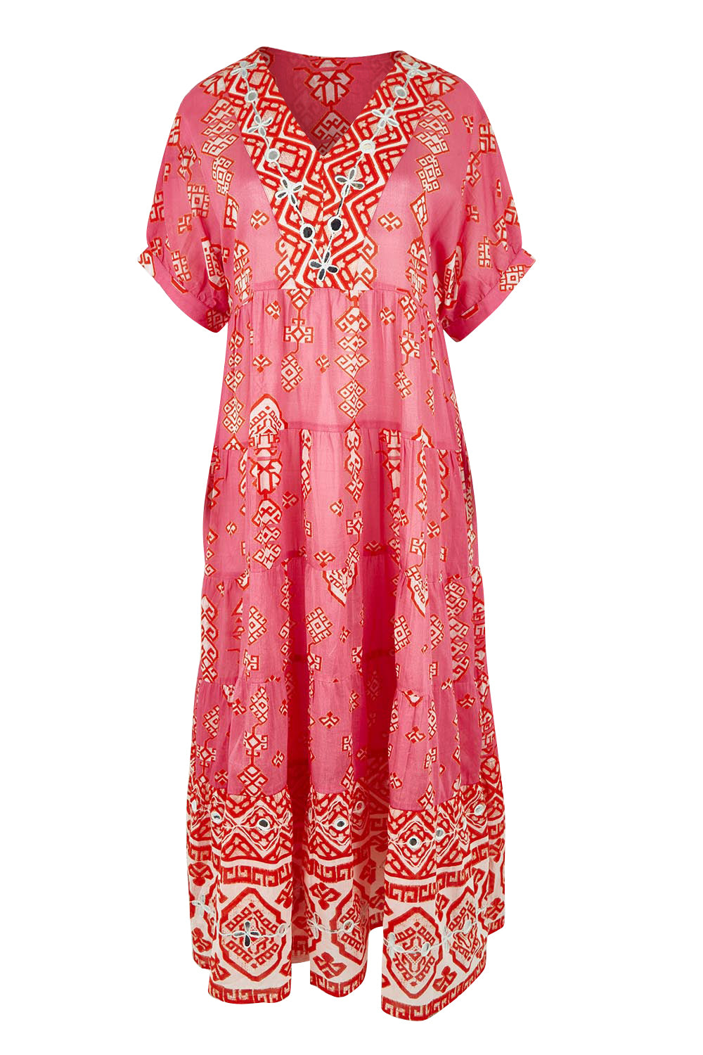 Product shot of the Jim Jim Falls Cotton Long Dress in colour Pinkorange (Pink), from the front
