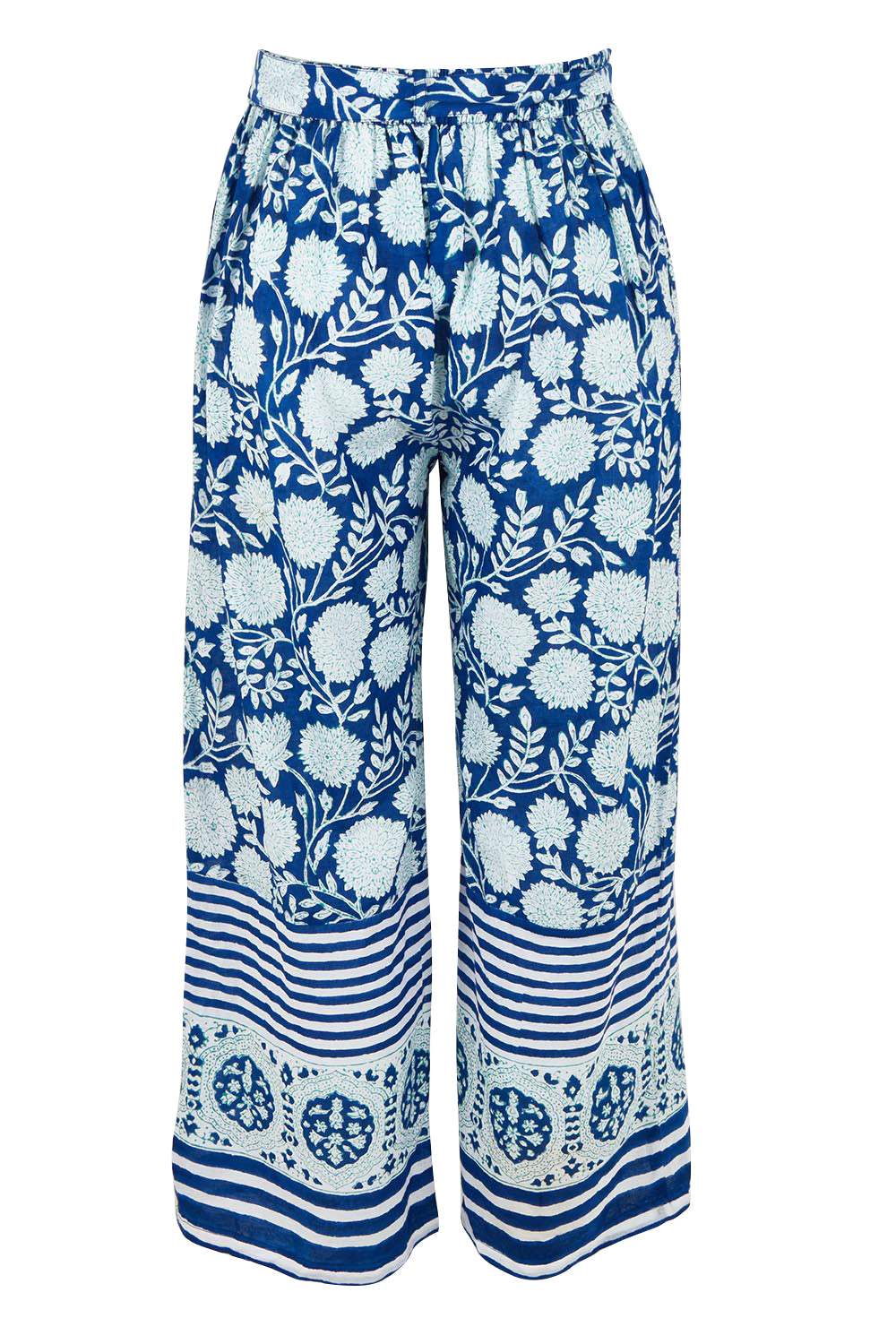 Product shot of the Kurrawa Beach Cotton Pant in colour Bluegreen (Blue), from the back