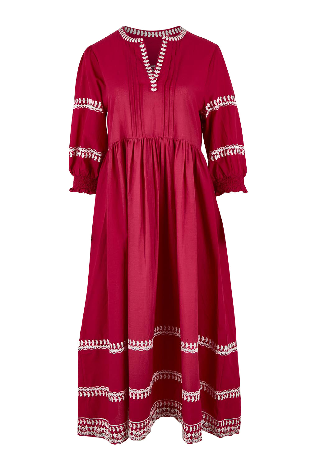 Product shot of the Magdelena River Cotton Dress in colour Rosebud (Pink), from the front